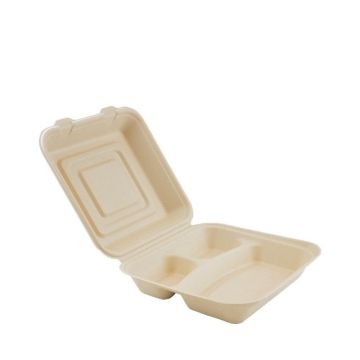 Sugar cane menu box 25x25x8cm/1500ml brown 3 compartments