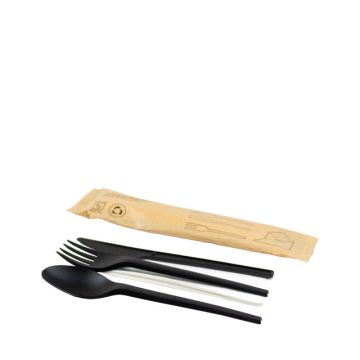 Re-usable cutlery set black fork/knife/spoon/napkin