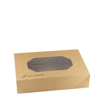 Kraft cateringdoos met PLA venster 36x25x8cm