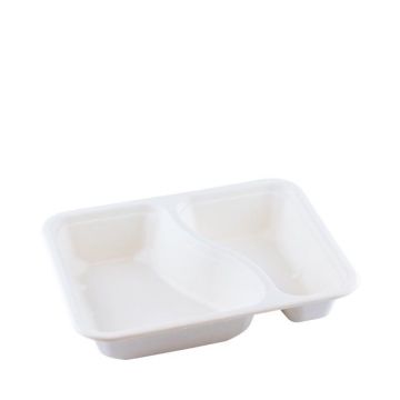 Sugar cane menu tray 227x178x45mm 2-compartments BIO-laminated