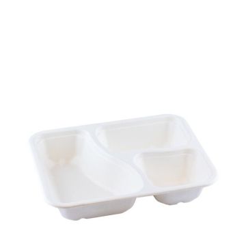 Sugar cane menu tray 227x178x45mm 3-compartment BIO-laminated