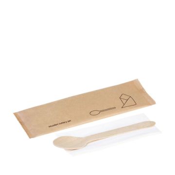 FSC® wooden cutlery set spoon + napkin