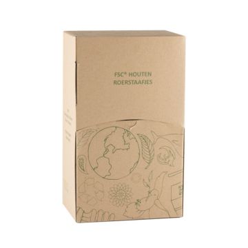 FSC® houten roerstaafje 140mm single wrapped dispenserdoos